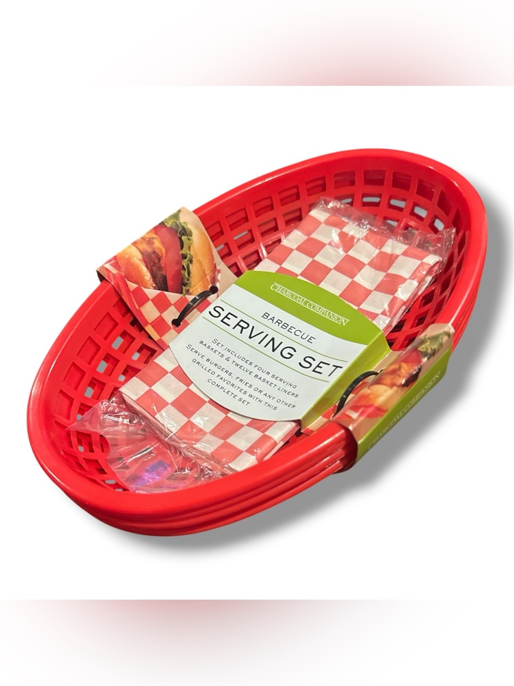 Red Basket Barbecue Serving Set with Basket & Liners